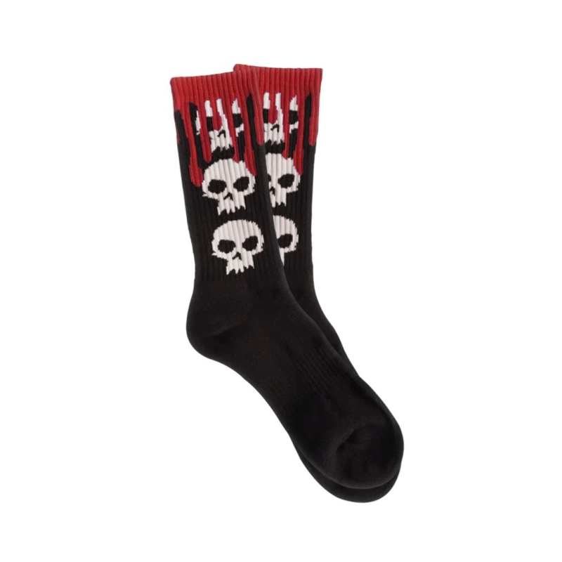 Meia Zero Striped  Skull Crew Socks