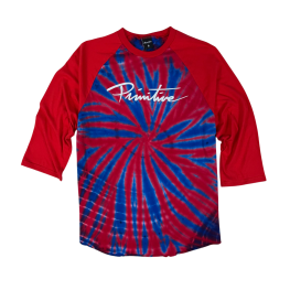 Camiseta Primitive Raglan Signature Script Tie Dye 3/4 - Vermelho