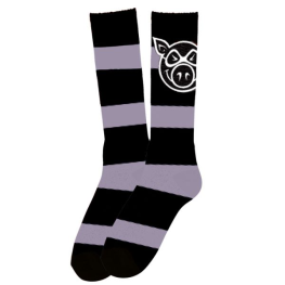 Meia Pig Wheels - Listrada Preto/Branco Tall