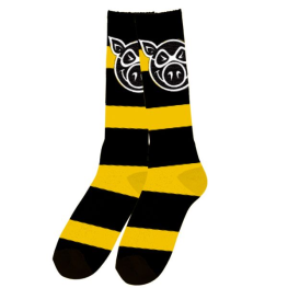 Meia Pig Wheels - Listrada Preto/Lavanda Tall